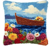 ANSIWEIGO Make Your Own Latch Hook Cushion Cover,DIY Handmade Sofa Pillow Craft for Adults,Boat Flowers,Home Decor Needlework Project 17x17 Inch Sofa Pillow or Christmas Home Decor