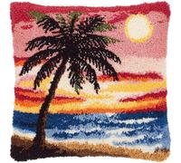 ANSIWEIGO Make Your Own Latch Hook Cushion Cover,DIY Handmade Sofa Pillow Craft for Adults,Palm Trees by The Sea,Home Decor Needlework Project 17x17 Inch Sofa Pillow or Christmas Home Decor