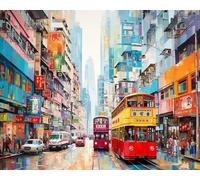 ANSIWEIGO Paint by Number for Adults Beginners,Hong Kong Characteristic Housing Architecture,DIY Oil Painting Kits for Home Wall Art Decor,40x50cm,Without Frame