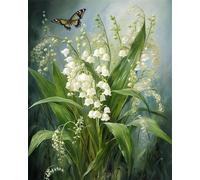 ANSIWEIGO Paint by Numbers for Adults,Eautiful Lily of The Valley Flower,Paint by Numbers On Canvas,DIY Paintwork Drawing Art for Beginner Gift,40x50cm,Without Frame