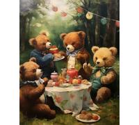 ANSIWEIGO Paint by Numbers,Teddy Bears' Picnic,16x20 inch Drawing with Brushes Winter Home Decor(Without Frame)