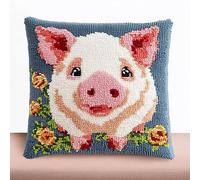 ANSIWEIGO Pig Latch Hook Pillow Kit for Adults & Kids,Flower Pattern Printed Canvas Knitted Hooking Pillowcase Cushion with Zipper Crafts Crochet Home Decor Gift 17x17 inch