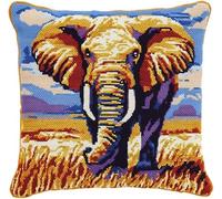 ANSIWEIGO Pre Printed Latch Hook Kits for Adults Beginners,Colorful Animal Elephant,DIY Needlework Pillow Cover Cushion Making Kit for Christmas Birthday Gift,43x43cm