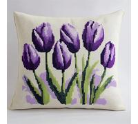 ANSIWEIGO Purple Flowers Latch Hook Kits Pillow DIY,Beautiful Tulips,Rug Crochet Hook Cushion Making Kits with Preprinted Pattern DIY Handmade Home Sofa Cushion Decor,43x43cm/17x17inch