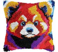 ANSIWEIGO Red Panda Latch Hook Pillow Kits Pillow Cover Latch Hook Crafts Crochet Knitted Hooking Pillowcase Cushion Crafts Embroidery Latch Hooking Kits Material Set,17x17inch/43x43cm
