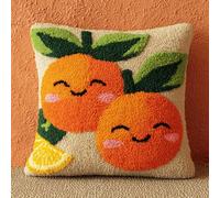 ANSIWEIGO Relaxing DIY Latch HookCushion Kit,Family Craft Activity Craft Project for Stress Relief,Fun DIY Pillow Making to Enjoy Together,17x17 in,Cartoon Orange