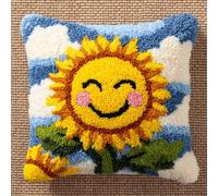 ANSIWEIGO Relaxing DIY Latch HookCushion Kit,Family Craft Activity Craft Project for Stress Relief,Fun DIY Pillow Making to Enjoy Together,17x17 in,Cartoon Sunflower