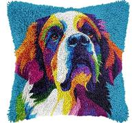 ANSIWEIGO Saint Bernard Colorful Latch Hook Kits Pillow Printed Cushion Crochet Yarn Needlework DIY Hook Latch Kit Pillowcase Rug Cover Home Sofa Christmas Decoration,17x17 in/43x43 cm