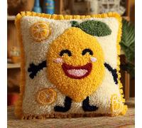 ANSIWEIGO Unique Craft Gift for Crafters,DIY Latch Hook Cushion Kit,Present for Teens,Women & Craft Lovers,Handmade Decorative Cushion for Cosy Living Room & Bedroom,17x17 in,Cartoon Lemon