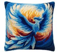 ANSIWEIGO Unique Craft Gift for Crafters,DIY Latch Hook Cushion Kit,Present for Teens,Women & Craft Lovers,Handmade Decorative Cushion for Cosy Living Room & Bedroom,17x17 in,Blue Phoenix