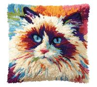 ANSIWEIGO Unique Craft Gift for Crafters,DIY Latch Hook Cushion Kit,Present for Teens,Women & Craft Lovers,Handmade Decorative Cushion for Cosy Living Room & Bedroom,17x17 in,Ragdoll Cat