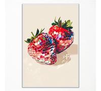 Anslipswar Funky Red Strawberry Disco Wall Art, Trendy Disco Ball Poster for Girls Room, Coquette Strawberries Picture Print, Strawberry Disco Ball Art Fruit Poster 12x16in Unframed