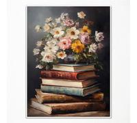 Anslipswar Moody Flower Books Canvas Wall Art, Spring Colorful Wildflowers Poster for Room Aesthetic, Dark Academia Floral Art Decor, Vintage Easter Flower Painting for Bedroom 12x16in Unframed