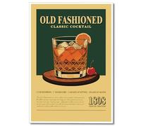 Anslipswar Old Fashioned Cocktail Print Poster, Retro Classic Cocktail Bar Cart Canvas Wall Art, Vintage Alcohol Whiskey Pictures for Wall Decor, Kitchen Home Bar Cart Club Decor 12x16in Unframed