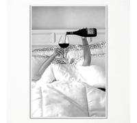 Anslipswar Preppy Canvas Wall Art, Girl In Bed with Champagne Pictures, Modern Neutral Fashion Poster Trendy Teen Girl Funky Home Wall Decor for Living Room Bar Cart 16x24in Unframed