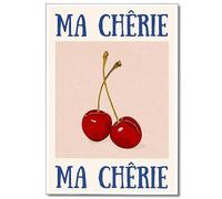 Anslipswar Retro Cherry Canvas Wall Art, Vintage 70s Red Blue Posters for Room Aesthetic, Trendy Preppy Cherry Picture Print for Teen Girls College Dorm Apartment Wall Art Decor 12x16in Unframed