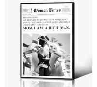 Anslipswar Trendy Black and White Canvas Wall Art, Funky Girl Aesthetic Preppy Poster, Women Times Newspaper Art Print, Vintage Bar Cart Wall Decor, Girls Dorm Apartment Picture 12x16in Framed