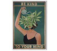 Anslipswar Vintage Be Kind To Your Mind Poster Mental Health Quote Canvas Wall Art Cool Girl Poster Unique Green Plant Print Painting Retro Home Wall Decor Picture for Women Bedroom 16x24in Unframed