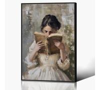 Anslipswar Woman Read Book Canvas Wall Art, Aesthetic Reading Poster, Victorian Bookish Women Portrait Oil Painting, Rustic Light Academia Feminine Picture for Girls Bedroom Nursery 30x40cm Framed