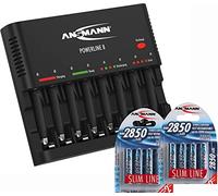 Ansmann 1001-0006-US-590-2 Powerline 8 AAA & AA Smart Battery Charger for AA, AAA w. Discharge Function + 2850mAh Slimline AA Batteries (8-Pack)