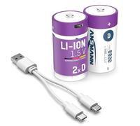 ANSMANN 2 x D Li-ion Batteries with USB Type-C Connection, Rechargeable via USB-C/High Power of 1.5 Volt & 6000 mAh/Suitable for Remote Control, Controllers, Lamps, Toys, Radios