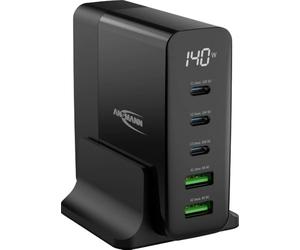ANSMANN 5-Port USB Charger with up to 140 W/Power Delivery and Quick Charge 3.0 Charger with Intelligent Charging Control/Ideal for Smartphone, Tablet, Table Fan, LED Devices, etc.