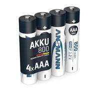 ANSMANN 5035042 AAA Size Batteries [Pack of 4] Long Lasting Precharged Rechargeable AAA Type 800 mAh NiMH MaxE Pro Battery, multicoloured