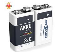 ANSMANN 9V Block Batteries [Pack of 2] 300mAh NiMH Precharged Rechargeable 9V E