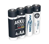 ANSMANN AA Rechargeable Batteries [Pack of 4] 2700 mAh NiMH High Capacity AA Type Size Battery For Toys, Cameras, Flash Units, Cordless Phones, Remote Controls, Game Consoles, Black