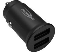 ANSMANN Car USB Charger Mini / 2-Port 2.4 A, 2 x USB-A, for Cars and Trucks (12 V/24 V), 12 W Power, Extremely Compact, No LED, Compatible with Apple iPhone, Samsung Galaxy, Huawei, etc.