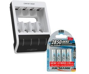 Ansmann Comfort Smart AA & AAA Battery Charger with 4 x AA 2850mAh Batteries | Quick Charging with Rapid Capacity Testing |Incl 1m USB Cable - 3 Yr Warranty, White (1001-0092-02)