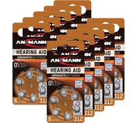 ANSMANN Hearing Aid Batteries [Pack of 60] Size 312 Brown Zinc Air Hearing-Aid