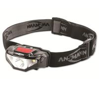 ANSMANN LED Headlight Tiltable to 45° [Black] Lightweight & Water Proof 70 Lumen Head Torch Includes Headlamp, Headband & 1 x AA Battery Ideal for Outdoor Activities-3 Year Warranty, ABS Plastic