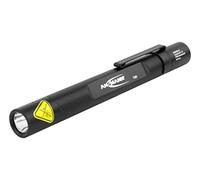 ANSMANN LED Torch, 130 Lumens Flashlight [Black] Dust & Splash Proof Pen Light Includes 2 x AAA Batteries & Detachable Clip Ideal for Outdoor Use-3 Year Warranty, Aluminium