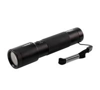 ANSMANN LED Torch, 200 Lumens Flashlight With Adjustable Focus & 2 Functions [Black] Splash, Shock & Dust Proof Light Includes 3 x AAA Batteries & Wrist Strap-3 Year Warranty, Aluminium