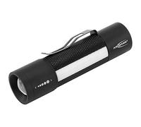 ANSMANN LED, 220 Lumens Flashlight with 3 Modes Adjustable Focus, Work Signal Flashing [Black] Torch Light with Magnet Includes 3 x AAA Batteries & Clip-3 Year Warranty, Aluminium, 3 W