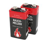 ANSMANN Smoke Detector Battery Replacement [Pack of 2] Square 9V E-Block Batteries For Smoke/Fire Alarm Replacements With 7 Years Life Time, Red