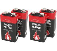 ANSMANN Smoke Detector Battery Replacement [Pack of 4] Square 9V E-Block Batteries For Smoke/Fire Alarm Replacements With 7 Years Life Time, Red