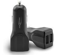 Ansmann USB Car Charger [Dual Port - 2 USB Ports] Black Car Adapter for all USB Devices Including Smart phones & Tablets - Includes 2 In 1 Cable of USB to Micro USB and Type C