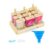 ANSMIO Ice Lolly Moulds 9 Popsicle Molds Ice Cream Moulds Reusable DIY Ideas Ice Lolly Stick - Comes with a Cleaning Brush and Silicone Folding Funnel(New Beige)