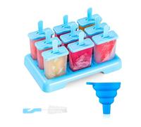 ANSMIO Ice Lolly Moulds 9 Popsicle Molds Ice Cream Moulds Reusable DIY Ideas Ice Lolly Stick - Comes with a Cleaning Brush and Silicone Folding Funnel(Blue)