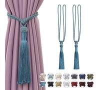 ANSNOW 2 Pack Long Tassel Curtain Tiebacks Handmade Braided Rope Knot Drape Tie Backs European Style Decorative Curtain Holdbacks for Home & Office Window Drapery/Teal/2 Pack
