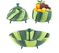 ANSNOW 2Pcs Silicone Folding Vegetable Steamer, Foldable Steaming Basket, Steamer Basket, Vegetable Steamer Basket for Cooking Fruit (Green), Steamer Basket for Cooking Vegetable Silicone Pot Ste