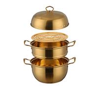 ANSNOW 3 Tier Premium Heavy Duty Stainless Steel Steamer Pot Set Includes 2 Tier Cooking Pot, 1 Steaming Septa and Pot Lid | Steam Pot Set for All Cooking Surfaces/Gold