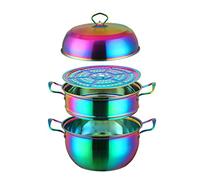 ANSNOW 3 Tier Premium Heavy Duty Stainless Steel Steamer Pot Set Includes 2 Tier Cooking Pot, 1 Steaming Septa and Pot Lid | Steam Pot Set for All Cooking Surfaces/Rainbow