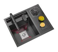 ANSNOW Kitchen Vegetable Sink Concealed Glass Washer Sink Handmade Basin Small Single Sink Bar with Accessories/Black/55 * 45 * 22Cm