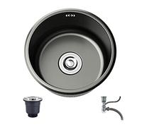 ANSNOW Single Bowl Kitchen Sink, Black Stainless Steel Undermount Kitchen Sink, Round Sink with Faucet, Kitchen Sinks for Bar Kitchen Balcony/Black/40 * 40Cm