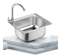 ANSNOW Small Kitchen Sink, Single Bowl Stainless Steel Sink Campervan Rv for Undermount and Flushmount Intallation Reversible Drainer with Waste Pipes Clips)/Silver/B(37 * 32Cm)