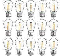 anso 15 Pack LED String Light Bulbs 2W Warm White Shatterproof Waterproof Outdoor Bulb E26 Base