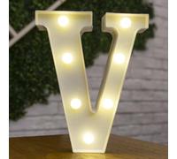 anso Alphabet LED Letters Light Up Numbers White Plastic Letters Standing Decor A to Z 0~9 (Letter V)